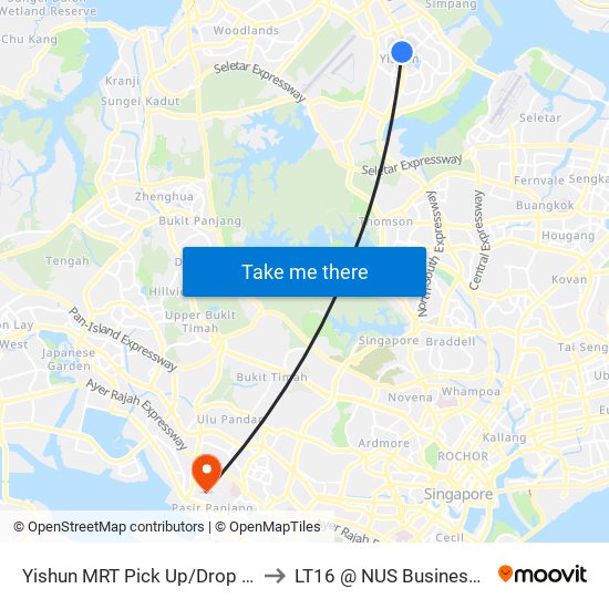 Yishun MRT Pick Up/Drop Off Point to LT16 @ NUS Business School map