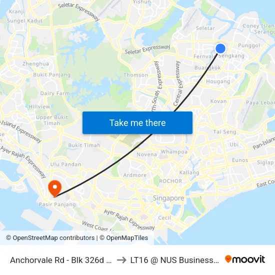 Anchorvale Rd - Blk 326d (67769) to LT16 @ NUS Business School map