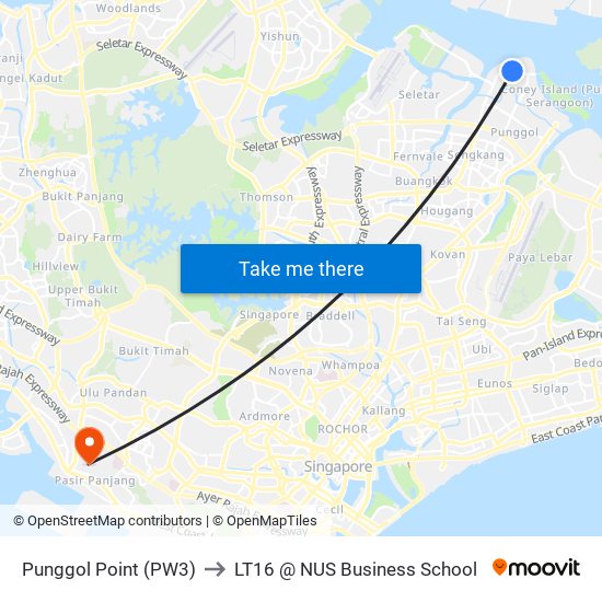 Punggol Point (PW3) to LT16 @ NUS Business School map