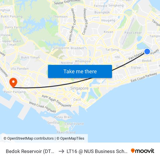 Bedok Reservoir (DT30) to LT16 @ NUS Business School map