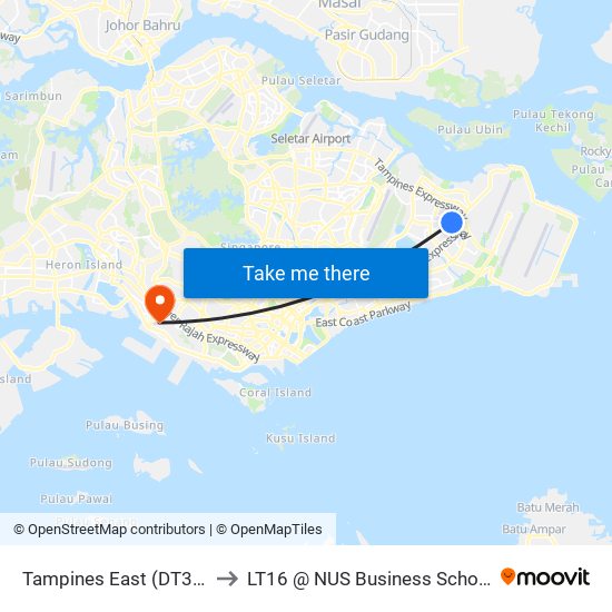 Tampines East (DT33) to LT16 @ NUS Business School map