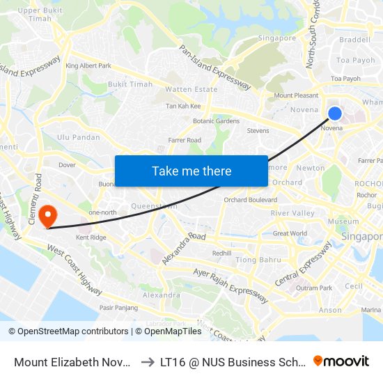 Mount Elizabeth Novena to LT16 @ NUS Business School map