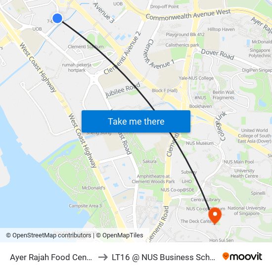 Ayer Rajah Food Centre to LT16 @ NUS Business School map