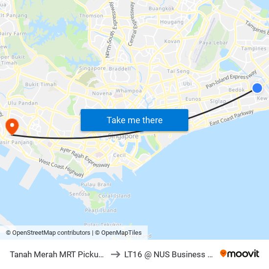 Tanah Merah MRT Pickup Point to LT16 @ NUS Business School map