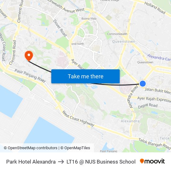 Park Hotel Alexandra to LT16 @ NUS Business School map
