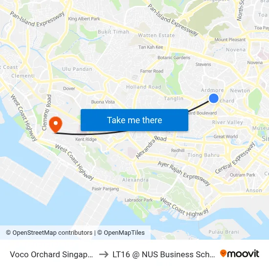 Voco Orchard Singapore to LT16 @ NUS Business School map