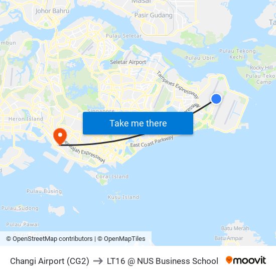 Changi Airport (CG2) to LT16 @ NUS Business School map