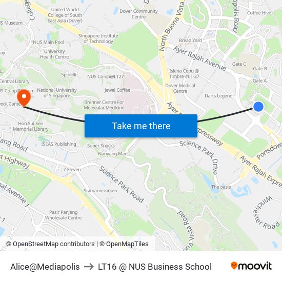 Alice@Mediapolis to LT16 @ NUS Business School map
