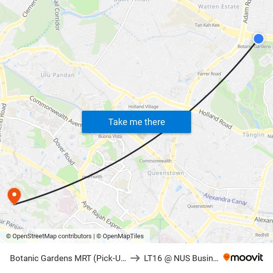 Botanic Gardens MRT (Pick-Up And Drop Off) to LT16 @ NUS Business School map