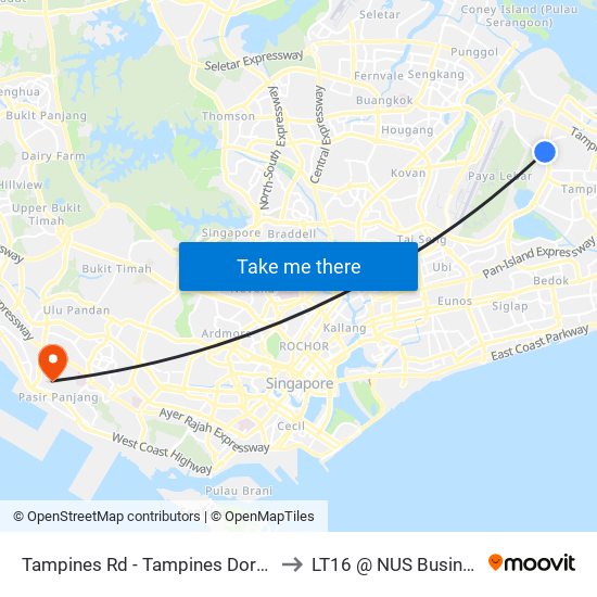 Tampines Rd - Tampines Dormitory (74051) to LT16 @ NUS Business School map