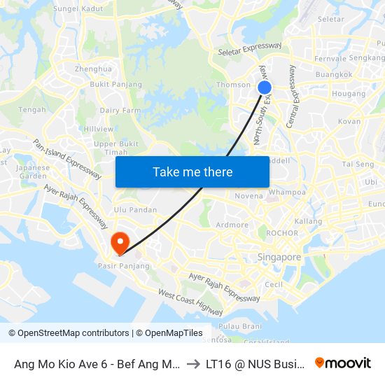 Ang Mo Kio Ave 6 - Bef Ang Mo Kio Lib (54059) to LT16 @ NUS Business School map