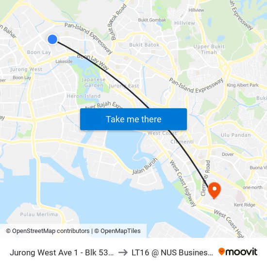 Jurong West Ave 1 - Blk 536 (28531) to LT16 @ NUS Business School map