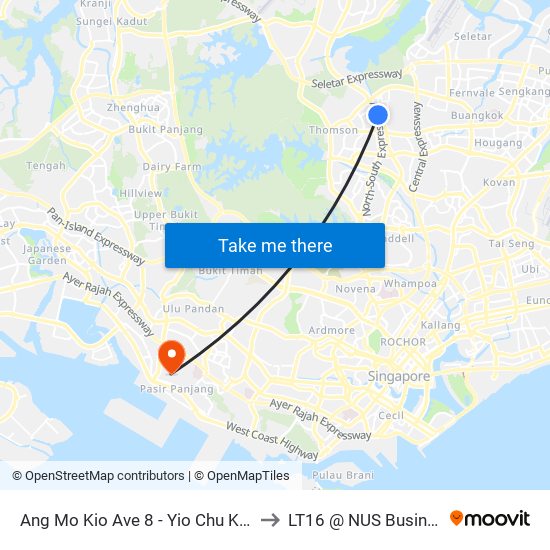 Ang Mo Kio Ave 8 - Yio Chu Kang Int (55509) to LT16 @ NUS Business School map