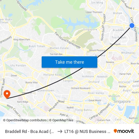 Braddell Rd - Bca Acad (52061) to LT16 @ NUS Business School map