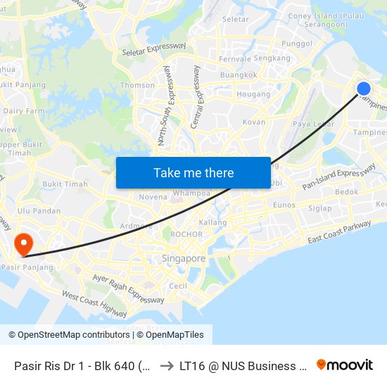 Pasir Ris Dr 1 - Blk 640 (77249) to LT16 @ NUS Business School map