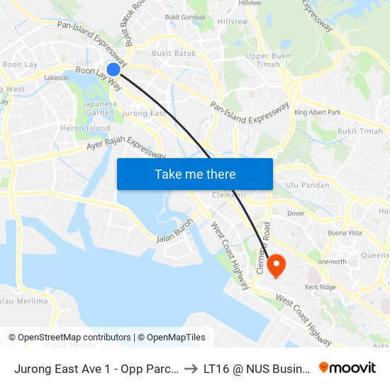 Jurong East Ave 1 - Opp Parc Oasis (28459) to LT16 @ NUS Business School map