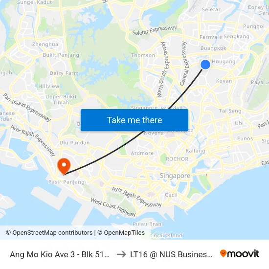 Ang Mo Kio Ave 3 - Blk 516 (66101) to LT16 @ NUS Business School map