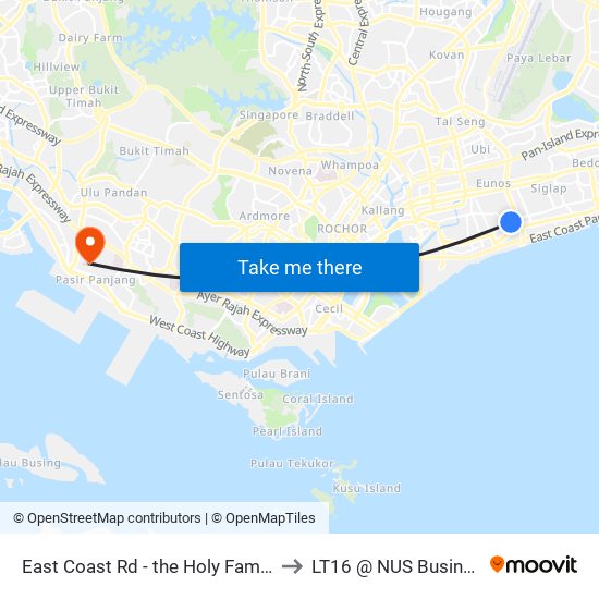 East Coast Rd - the Holy Family CH (92129) to LT16 @ NUS Business School map