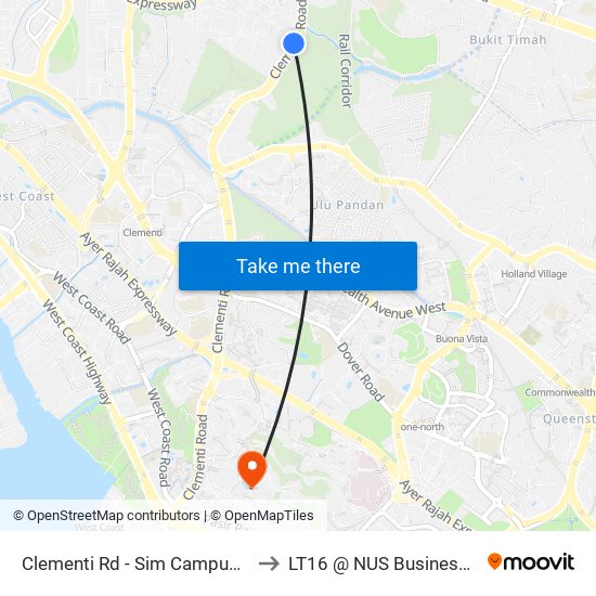 Clementi Rd - Sim Campus  (12091) to LT16 @ NUS Business School map