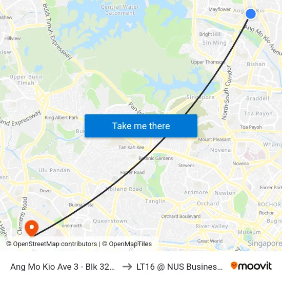 Ang Mo Kio Ave 3 - Blk 322 (54247) to LT16 @ NUS Business School map