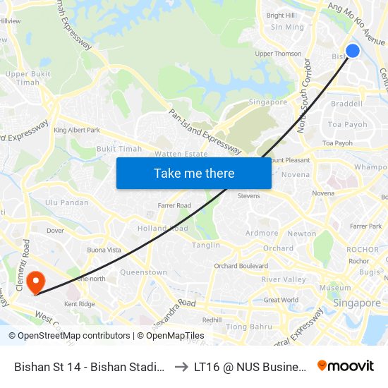 Bishan St 14 - Bishan Stadium (53269) to LT16 @ NUS Business School map