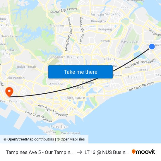 Tampines Ave 5 - Our Tampines Hub (76051) to LT16 @ NUS Business School map