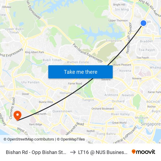 Bishan Rd - Opp Bishan Stn (53239) to LT16 @ NUS Business School map