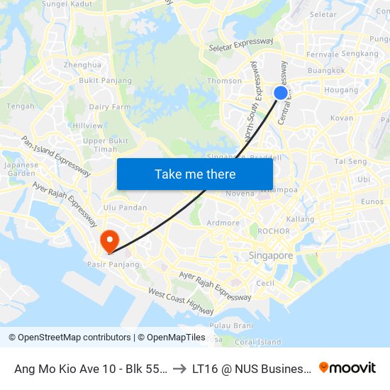 Ang Mo Kio Ave 10 - Blk 555 (54589) to LT16 @ NUS Business School map