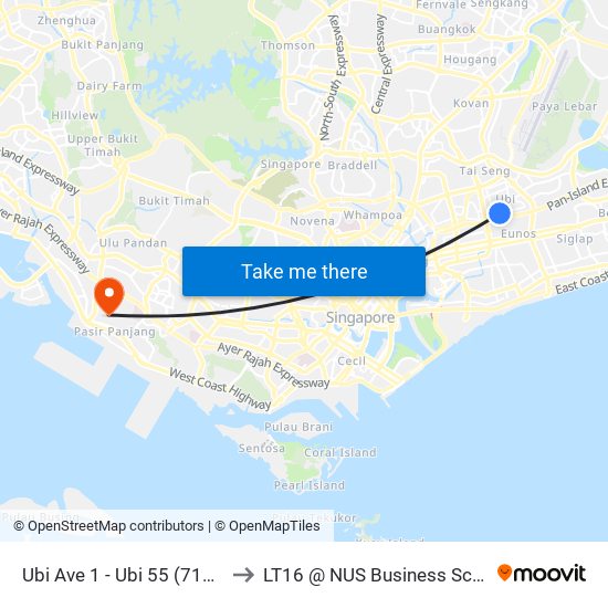 Ubi Ave 1 - Ubi 55 (71211) to LT16 @ NUS Business School map