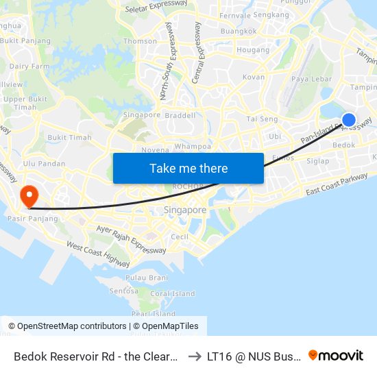 Bedok Reservoir Rd - the Clearwater Condo (75349) to LT16 @ NUS Business School map