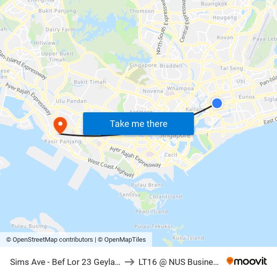 Sims Ave - Bef Lor 23 Geylang (80091) to LT16 @ NUS Business School map