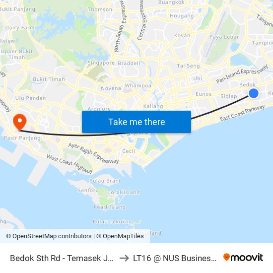 Bedok Sth Rd - Temasek Jc (84111) to LT16 @ NUS Business School map
