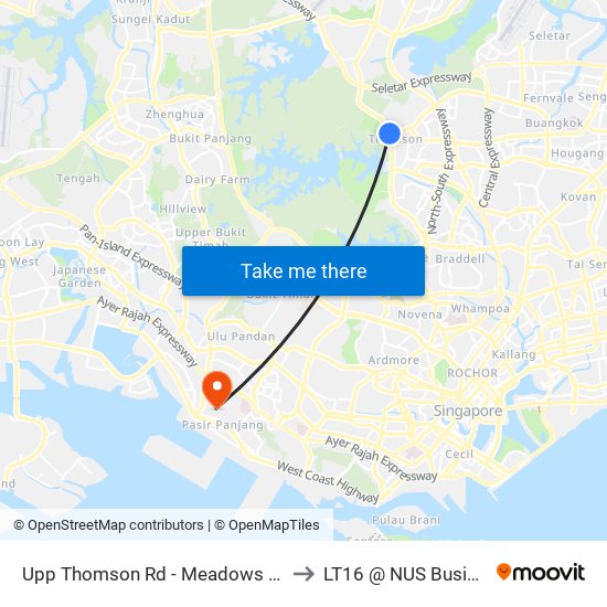 Upp Thomson Rd - Meadows @ Peirce (56049) to LT16 @ NUS Business School map