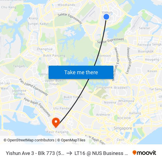 Yishun Ave 3 - Blk 773 (59331) to LT16 @ NUS Business School map