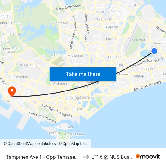 Tampines Ave 1 - Opp Temasek Poly East G (75221) to LT16 @ NUS Business School map