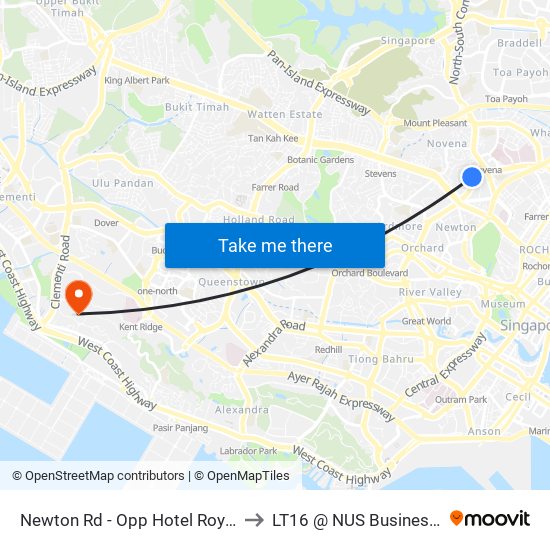 Newton Rd - Opp Hotel Royal (50061) to LT16 @ NUS Business School map