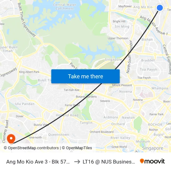 Ang Mo Kio Ave 3 - Blk 570 (54281) to LT16 @ NUS Business School map