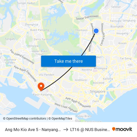 Ang Mo Kio Ave 5 - Nanyang Poly (54351) to LT16 @ NUS Business School map