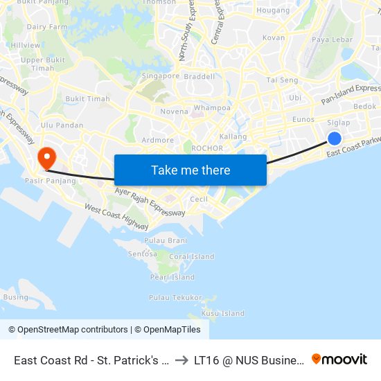 East Coast Rd - St. Patrick's Sch (92159) to LT16 @ NUS Business School map