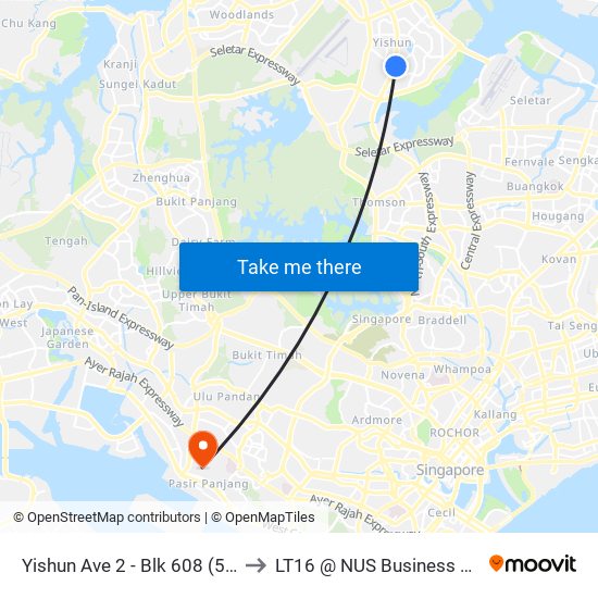 Yishun Ave 2 - Blk 608 (59059) to LT16 @ NUS Business School map