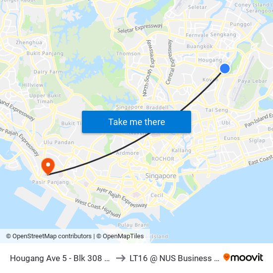 Hougang Ave 5 - Blk 308 (64241) to LT16 @ NUS Business School map