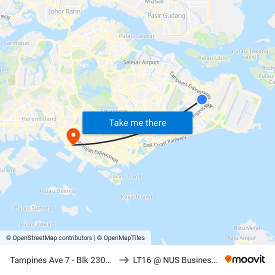 Tampines Ave 7 - Blk 230e (76219) to LT16 @ NUS Business School map