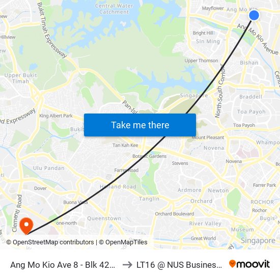 Ang Mo Kio Ave 8 - Blk 422 (54339) to LT16 @ NUS Business School map
