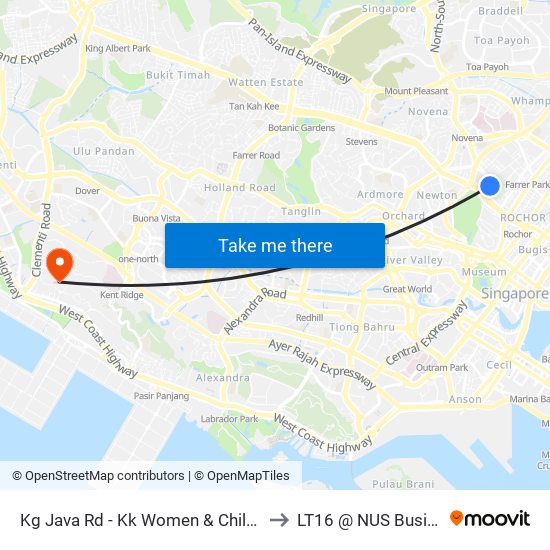 Kg Java Rd - Kk Women & Children Hosp (40101) to LT16 @ NUS Business School map