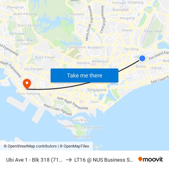 Ubi Ave 1 - Blk 318 (71101) to LT16 @ NUS Business School map