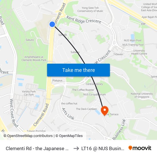 Clementi Rd - the Japanese Pr Sch (16151) to LT16 @ NUS Business School map