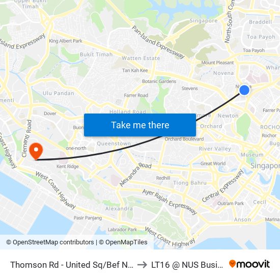 Thomson Rd - United Sq/Bef Novena Stn (50021) to LT16 @ NUS Business School map