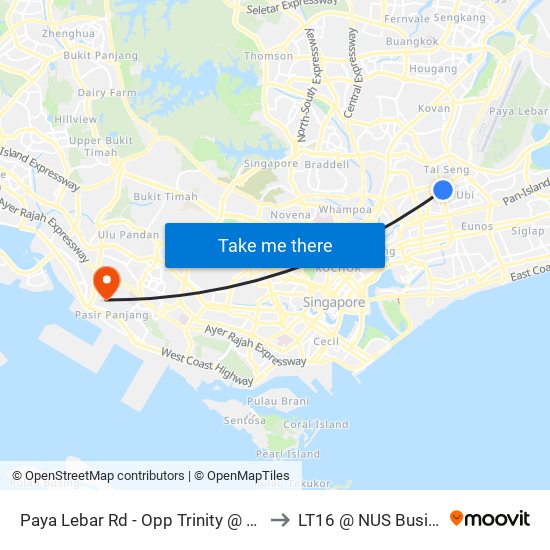 Paya Lebar Rd - Opp Trinity @ Paya Lebar (70279) to LT16 @ NUS Business School map
