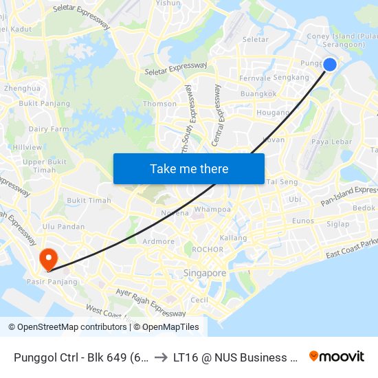 Punggol Ctrl - Blk 649 (65261) to LT16 @ NUS Business School map