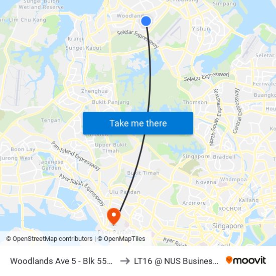 Woodlands Ave 5 - Blk 556 (47579) to LT16 @ NUS Business School map